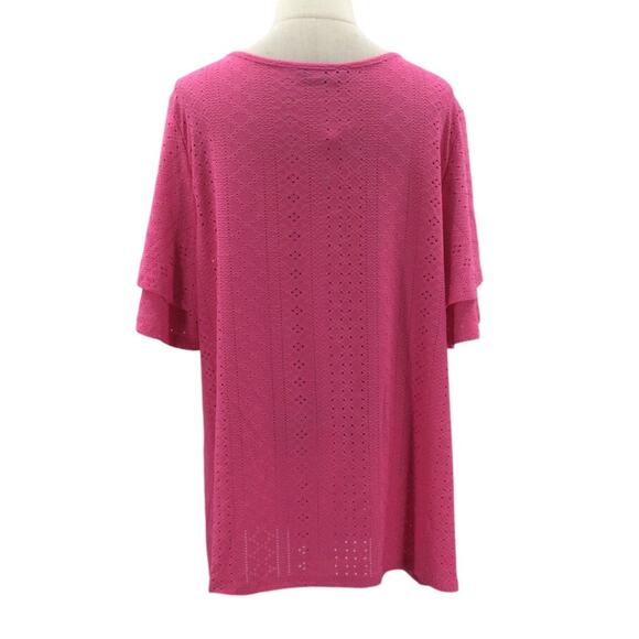 BLOOMCHIC 18-20 2X plus pink V Neck Short Sleeve lace shirt top blouse NWT 0B18 - Picture 2 of 6